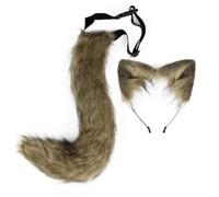 KiBcsLic Queue D'animal En Pelage Synthétique Léger Queue d’animal Flexible Accessoire Cosplay avec Sangle Réglable pour, Jaune Paille, Ensemble De 2 Pièces Queue Et Serre-tête Jaune Paille