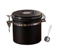 KiBcsLic Récipient Hermétique En Inox Alimentaire avec Cuillère Intégrée et Dateur pour Conservation Longue Des Grains de Café Sucre Thé Biscuits Adapté à La C, noir.2L