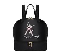 KiBcsLic Sac de Danse Cartable pour Enfant Sac de Sac de Gymnastique avec Bretelles Réglables et Joli Motif de Danseuse Adapté pour Les Leçons de Danse, Noir