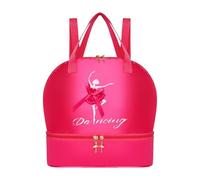 KiBcsLic Sac de Danse Cartable pour Enfant Sac de Sac de Gymnastique avec Bretelles Réglables et Joli Motif de Danseuse Adapté pour Les Leçons de Danse, Rose Rouge