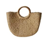 KiBcsLic Sac de Plage Tissé Fourre-Tout en Paille Tressée Panier à Doublure Douce Soyeuse Polyvalent Élégant Convient Aux Femmes Vacances Shopping, L