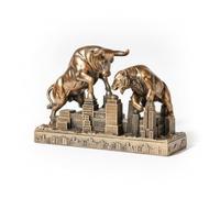 KiBcsLic Statue Décor Résine Statue Marché Boursier Taureau Ours Sculpture Décor Élégante sur Expression des Fluctuations Effet Métallisé Adaptée au Bureau Bibliothèque Cadeau Conseillers, Gold
