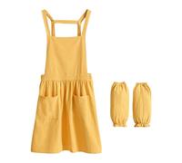 KiBcsLic Tablier En Coton avec Liens Ajustables à La Taille Robe Chasuble Professionnelle Sans Manches Deux Poches avant Pratiques Vêtements de Cuisine Résista, Jaune
