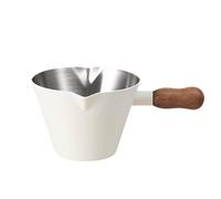 KiBcsLic Tasse à Espresso Acier Inoxydable avec Poignée En Bois Pichet Café Double Bec Gobelet de Mesure avec Graduation Interne Ustensile Polyvalent A, Beige