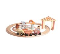 KiBcsLic Tente Rayée Figurines d’Animaux Jouet Spectacle Ensemble Train en Circuit Ferroviaire en Bois Train Bois pour Enfants