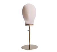 KiBcsLic Tête de Mannequin Support Présentoir Perruques Chapeaux Métal Tissu Portable Multiposition Facile à Nettoyer Adaptée Au Magasin Coiffure Exposition Ma, lin beige