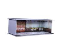 KiBcsLic Vitrine de Voiture Modèle avec Lumière Led Présentoir de Parking 1/64 Porte Coulissante en Acrylique Scène de Garage Convient à la Collection, Entrepôt Abandonné