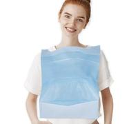 KIBERTIC Bavoir Jetable Adulte avec Poche, 37x55 cm, 100 Unités | Imperméable, papier absorbant et film PE, bleu, ramasse-miettes de 10 cm, liens dans le dos : table, cantine, traiteur