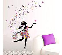 Kibi Romantique Dansant Fille Fleur Fée Papillon Amovible Stickers Muraux Autocollants, Enfants Bébé Chambre Pépinière DIY Décoratif Autocollants de Fée de Fleur de Papillon