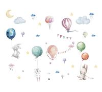 Kibi Sticker mural pour enfants avec lapins et ballons Motif lune et nuages autocollants muraux chambre à coucher