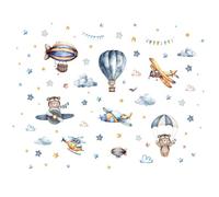 Kibi Stickers muraux pour enfants, motif aviation avec ours et montgolfières, décoration pour chambre d'enfant, autocollants muraux pour chambre d'enfant, autocollants muraux pour enfants