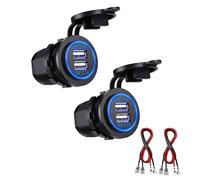 Kibon Rise USB 12V, Double Prise de Chargeur USB, avec Un Fil de 23,7 Pouces Convient aux Voitures 12 / 24V Le Bateau Motos pour Bateaux RV Truck Camper et Plus (2 PCS Blu-Ray)