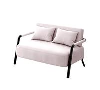 KIBONCY 2 Seater Linen Fabric Loveseat Sofa, Black Metal Frame Small Double Couch for Apartment Bedroom Compact Living Room Furniture(E,155cm)
