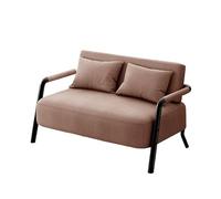 KIBONCY 2 Seater Linen Fabric Loveseat Sofa, Black Metal Frame Small Double Couch for Apartment Bedroom Compact Living Room Furniture(D,65cm)