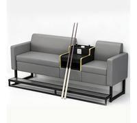 KIBONCY 3 Person Billiard Spectator Chair Set, PU Leather Pool Table Viewing Sofa with Charging Socket Cup Holder Cue Storage for Snooker Hall Game Room(B)