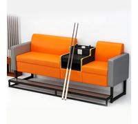 KIBONCY 3 Person Billiard Spectator Chair Set, PU Leather Pool Table Viewing Sofa with Charging Socket Cup Holder Cue Storage for Snooker Hall Game Room(C)
