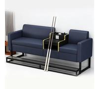 KIBONCY 3 Person Billiard Spectator Chair Set, PU Leather Pool Table Viewing Sofa with Charging Socket Cup Holder Cue Storage for Snooker Hall Game Room(F)