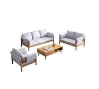 KIBONCY 3-Piece Linen Sofa Set, Modern Wood Frame Couch with Removable Cushions Nordic Style Living Room, Wooden Fabric with Coffee Table(C)
