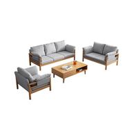 KIBONCY 3-Piece Linen Sofa Set, Modern Wood Frame Couch with Removable Cushions Nordic Style Living Room, Wooden Fabric with Coffee Table(B)