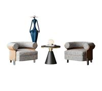 KIBONCY 3-Piece Modern Conversation Set, Faux Leather and Fabric Accent Chair with Pedestal Table, Compact Seating Group for Small Spaces(B)