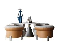 KIBONCY 3-Piece Modern Conversation Set, Faux Leather and Fabric Accent Chair with Pedestal Table, Compact Seating Group for Small Spaces(F-60cm)