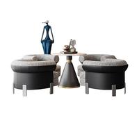 KIBONCY 3-Piece Modern Conversation Set, Faux Leather and Fabric Accent Chair with Pedestal Table, Compact Seating Group for Small Spaces(C-60cm)