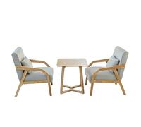 KIBONCY 3-Piece Outdoor Indoor Seating Set, Water-Resistant Solid Wood Frame with Fade-Proof Light Gray Cushions for Garden & Reading Nook(1)