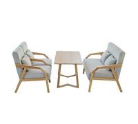 KIBONCY 3-Piece Outdoor Indoor Seating Set, Water-Resistant Solid Wood Frame with Fade-Proof Light Gray Cushions for Garden & Reading Nook(5)