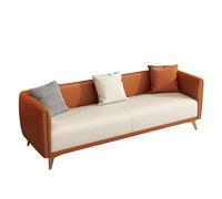 KIBONCY 3-Seater Modern Sofa, Gold Metal Legs Two-Tone Faux Leather Couch Sturdy Wood Frame Accent for Living Room(C,124cm)