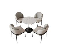 KIBONCY 5-Piece Dining Table Set, Round Marble Top with 4 Houndstooth Fabric Chairs for Small Kitchen(A,70cm)