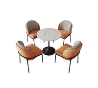 KIBONCY 5-Piece Dining Table Set, Round Marble Top with 4 Houndstooth Fabric Chairs for Small Kitchen(B,60cm)