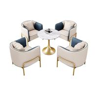 KIBONCY 5-Piece Modern Conversation Set, Lounge Furniture, Round Marble Top Table with 4 Quilted Faux Leather Chairs(A,60cm)