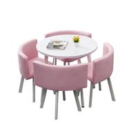 KIBONCY 5-Piece Round Dining Table Set, Faux Leather Upholstered Chairs, Compact with,for Kitchen & Office(C)