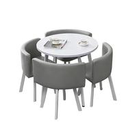 KIBONCY 5-Piece Round Dining Table Set, Faux Leather Upholstered Chairs, Compact with,for Kitchen & Office(E)