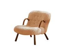 KIBONCY Accent Chair with Lamb Wool, Upholstered Faux Shearling Lounge Mid-Century Modern Armchair with Wood Frame for Bedroom Reading(E)