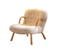 KIBONCY Accent Chair with Lamb Wool, Upholstered Faux Shearling Lounge Mid-Century Modern Armchair with Wood Frame for Bedroom Reading(F)