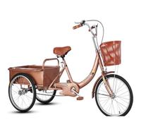 KIBONCY Adult Pedal Tricycle with Large Rear Cargo Bucket, High Carbon Steel Frame,Front & Rear Safety Brakes, 3-Wheel Bike for Seniors, Shopping & Daily Use(Gold)