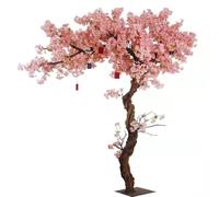 KIBONCY Arbre De Fleurs De Cerisier Artificiel Mural en Soie Rose, Fausse Plante Sakura for Décoration d'angle, Salon, Restaurant, Couloir, Aménagement Paysager(2mX1.5m)