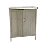 KIBONCY Armoire de Rangement extérieure et Table de Banc d'empotage avec Plateau en métal, Meubles de Patio en Bois, Poste de Travail de Jardin(A)