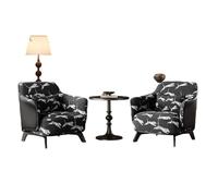 KIBONCY Artistic Print 3-Piece Chat Set, Faux Leather Accent Chair Pair with Pedestal Table Mid-Century Modern Seating for Home Decor(B,50cm)