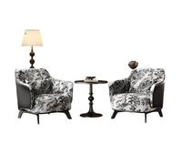 KIBONCY Artistic Print 3-Piece Chat Set, Faux Leather Accent Chair Pair with Pedestal Table Mid-Century Modern Seating for Home Decor(C,70cm)