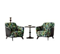 KIBONCY Artistic Print 3-Piece Chat Set, Faux Leather Accent Chair Pair with Pedestal Table Mid-Century Modern Seating for Home Decor(D,60cm)