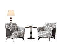KIBONCY Artistic Print 3-Piece Chat Set, Faux Leather Accent Chair Pair with Pedestal Table Mid-Century Modern Seating for Home Decor(A,60cm)