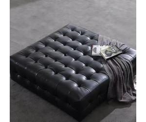 KIBONCY Banc carré Moderne en Cuir véritable, Tabouret Ottoman for Salon, entrée, Magasin de vêtements et Centre Commercial(PU Leather 80x80x38cm)
