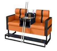 KIBONCY Billiard Club Spectator Sofa with Metal Footrest, Thick Padding Cushion Game Room Couch, Waterproof PU Leather Commercial Seating for Pool Hall(D)