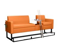 KIBONCY Billiard Hall Seating Couch with Storage Side Table, Durable PU Leather Lounge Sofa & Anti-Slip Base, Comfortable Viewing Seat for Pool & Bar(E)