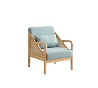 KIBONCY Boho Rattan & Wood Accent Chair, Upholstered Fabric Armchair Mid Century Modern for Living Room Bedroom(B,65cm)