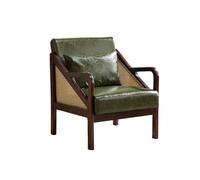 KIBONCY Boho Rattan & Wood Accent Chair, Upholstered Fabric Armchair Mid Century Modern for Living Room Bedroom(D,150cm)