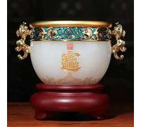 KIBONCY Bol Feng Shui porte-bonheur avec anses en forme de poisson rouge - Pot à trésor blanc et or for la décoration de la maison ou du bureau, symbole de prospérité et de chance(A)