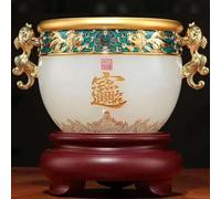 KIBONCY Bol Feng Shui porte-bonheur avec anses en forme de poisson rouge - Pot à trésor blanc et or for la décoration de la maison ou du bureau, symbole de prospérité et de chance(B)